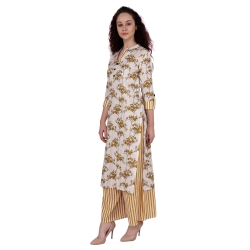 Cream Flora Print Kurti With Palazzo